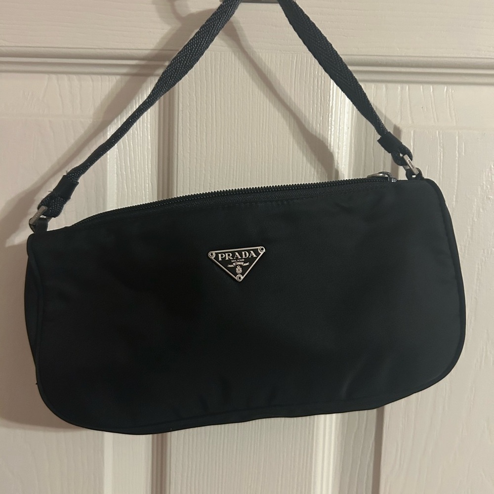 Authentic vintage Prada mini baguette satin/vinyl bag